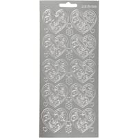 Stickers, harten, vel 10x23 cm, zilver, 1 vel