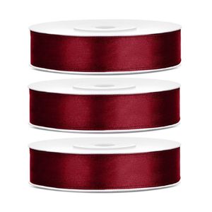 3x Hobby/decoratie bordeaux satijnen sierlinten 1,2 cm/12 mm x 25 meter