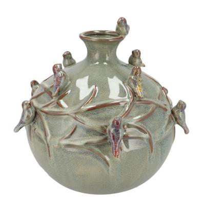 Vaas Spring birds - mosgroen - keramiek - D29 x H28 cm - bloemenvaas