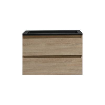Badkamermeubel BWS Pepper Acryl Wastafel Mat Zwart Met Kraangat 80x55x46 cm Eiken