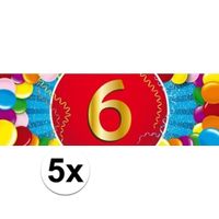 5x 6 Jaar leeftijd stickers verjaardag versiering   -