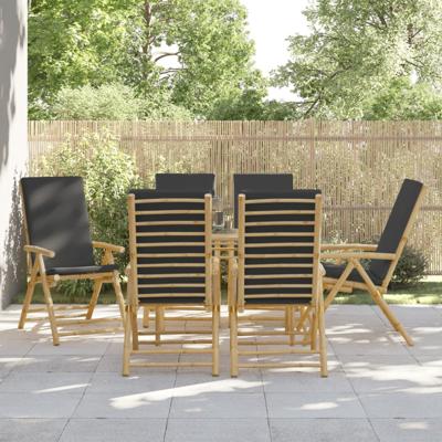 Tuinstoelen 6 st inklapbaar met kussens bamboe donkergrijs