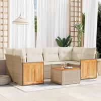 7-delige Loungeset met kussens poly rattan beige