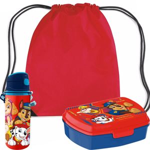 Paw Patrol lunchbox set voor kinderen - 3-delig - rood - aluminium - incl. gymtas/schooltas - Lunchboxen