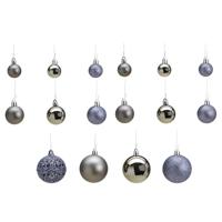 Kerstballen - set 50x st - grijs - mix 3, 4 en 6 cm - kunststof - pakket - thumbnail