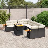 9-delige Loungeset met kussens poly rattan zwart
