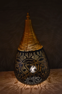Tafellamp Ameera filigrain druppel zwart/goud in 2 maten