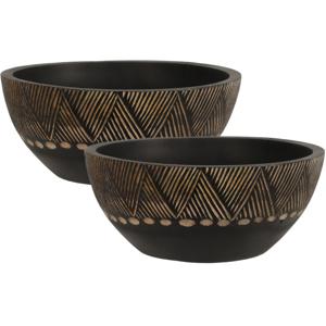 Fruitschaal/fruitmand - 2x - serveer schaal - mango hout - D25 x H10 cm - broodmand - zwart