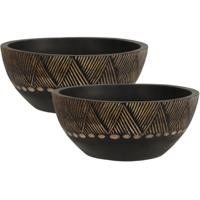 Fruitschaal/fruitmand - 2x - serveer schaal - mango hout - D25 x H10 cm - broodmand - zwart