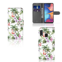 Samsung Galaxy A20e Telefoonhoesje met Pasjes Flamingo Palms - thumbnail