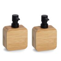 Zeller Zeeppompje/dispenser - 2x - luxe kwaliteit - bamboe hout - 15 cm - keuken - badkamer