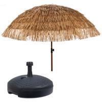 Tuin parasol Raffia Design - met vulbare parasolvoet in antraciet - lichtbruin - D220 cm
