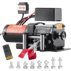 VEVOR Elektrische Lier 12V Winch 3000lbs/1361kg Offroad Motor Lierkabel Elektrische Lier Staalkabel met Draadloze Afstandsbediening Zwart Ideaal voor