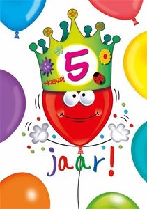 Wenskaart Hoera 5 Jaar Kroontje