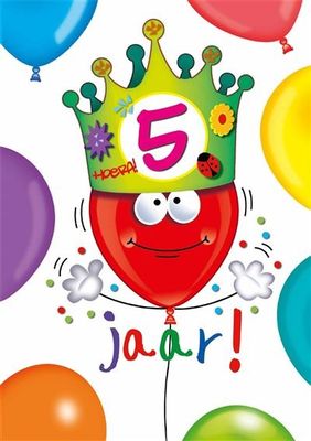 Wenskaart Hoera 5 Jaar Kroontje