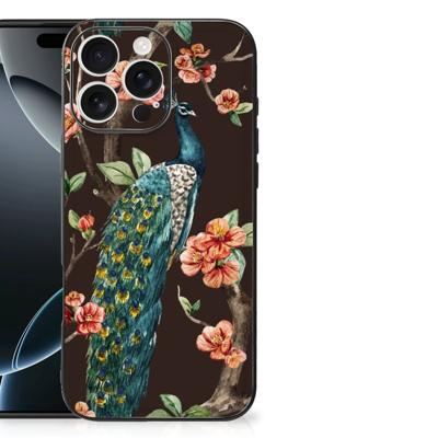 iPhone 16 Pro Max Dierenprint Telefoonhoesje Pauw met Bloemen