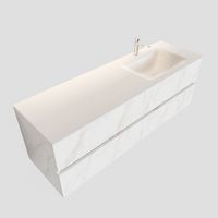 Badkamermeubel BWS Valencia Carrara Mat 200 cm Solid Surface Wastafel Rechthoekige Wasbak Rechts (1 kraangat, 4 lades)