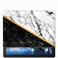 Lenovo Tab E10 Tablet Back Cover Marmer Wit Zwart - Origineel Cadeau Man - thumbnail