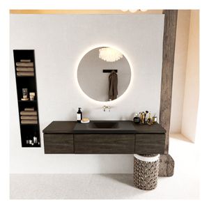 Mondiaz Bukla 160cm badmeubel met module 40 kleur dark brown met 3 lades en wastafel midden zonder kraangat kleur urban