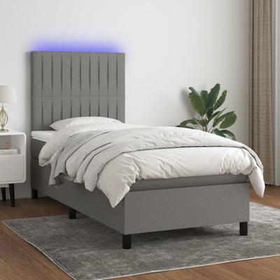 Boxspring met matras en LED stof donkergrijs 90x190 cm