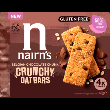 Nairn&apos;s Belgian Chocolate Chunk Crunchy Oat Bars Gluten Free 4 x 2 Stuks 160 g bij Jumbo