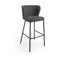 Kave Home Ciselia barkruk H75 chenille Donkergrijs poot zwart