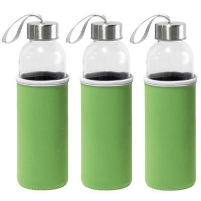 Sport waterfles/drinkfles - 6x - met softshell beschermhoes groen - 520 ml - Sportfles - Bidon