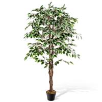 Kunstplant 160 cm Decoratieve Plant met Natuurlijke Houten Stam en Bladeren Kamerplantdecoratie Kunstboom voor Thuis Tuin Kantoor