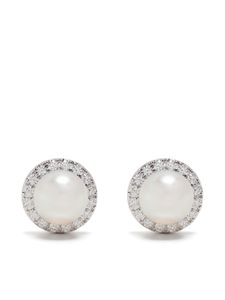 TASAKI boucles d'oreilles en or blanc 18ct serties de diamants et perles d'Akoya - Argent