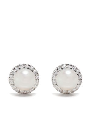 TASAKI boucles d'oreilles en or blanc 18ct serties de diamants et perles d'Akoya - Argent