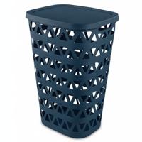 Curver Wasmand met deksel - ventilatiegaatjes - blauw - kunststof - 55 ltr - 42 x 34 x 60 cm