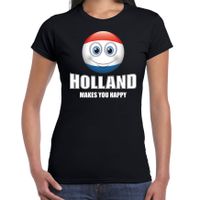 Holland makes you happy landen t-shirt Nederland zwart voor dames met emoticon