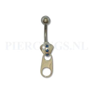 Navelpiercing sterling zilver rits blauw