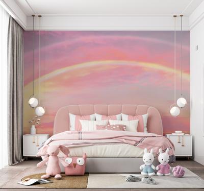 Roze lucht met regenboog Fotobehang kinderkamer