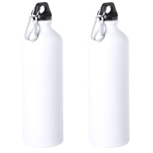 2x Stuks aluminium waterfles/drinkfles wit met schroefdop en karabijnhaak 800 ml