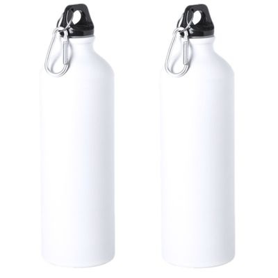 2x Stuks aluminium waterfles/drinkfles wit met schroefdop en karabijnhaak 800 ml