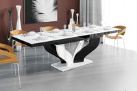 Uitschuifbare eettafel Viva 160 tot 256 cm breed in hoogglans wit met zwart