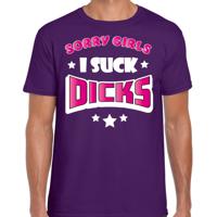 Bellatio Decorations Gay Pride T-shirt voor heren - sorry girls i suck dicks - paars/roze - LHBTI 2XL  - - thumbnail