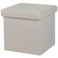 Poef Teddy BOX - hocker - opbergbox - creme wit - polyester/mdf - 38 x 38 cm - opvouwbaar