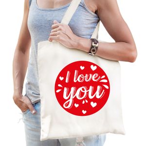 I love you / Ik hou van jou hartjes katoenen Valentijn cadeau tasje wit naturel/ offwhite