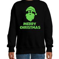 Kersttrui/sweater voor jongens/meisjes - Merry Christmas - zwart - glitter groen