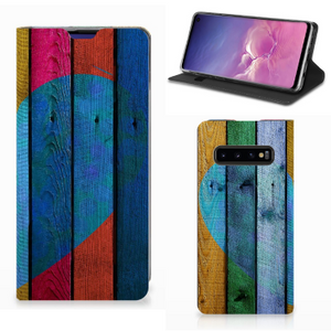 Samsung Galaxy S10 Book Wallet Case Wood Heart - Cadeau voor je Vriend