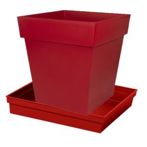 Bloempot Toscane vierkant kunststof rood L32 x B32 x H32 cm inclusief onderschaal L27 x B27 x H4 cm