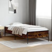 Bedframe bewerkt hout en metaal gerookt eikenkleurig 100x200 cm - thumbnail
