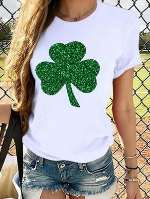 Women‘s St Patricks Day Irish Glitter Shamrock Cotton T-Shirt Women‘s St Patricks Day Irish Glitter Shamrock Cotton T-Shirt