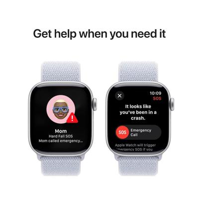 Apple Watch Series 10 GPS + Cellular 42mm Aluminium Case met Blue Cloud Sport Loop Smartwatch Zilver