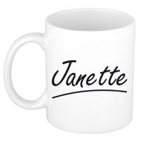 Naam cadeau mok / beker Janette met sierlijke letters 300 ml   - - thumbnail