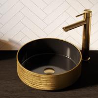 BRAUER Circle waskom - 36x36cm - rond - keramiek - mat zwart en goud WK-CC36ROMZGO BRAUER Circle waskom - 36x36cm - rond - keramiek - mat zwart en goud WK-CC36ROMZGO