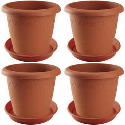 4x stuks bloempotten met onderschaal terra cotta rond diameter 35 cm