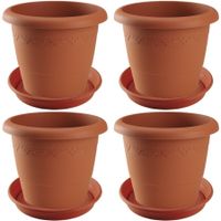 4x stuks bloempotten met onderschaal terra cotta rond diameter 35 cm